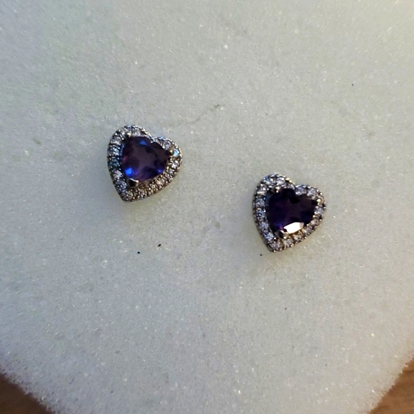 Amethyst Earrings w/Cuba  Zirconia Studs 925 NWOT - Picture 3 of 8